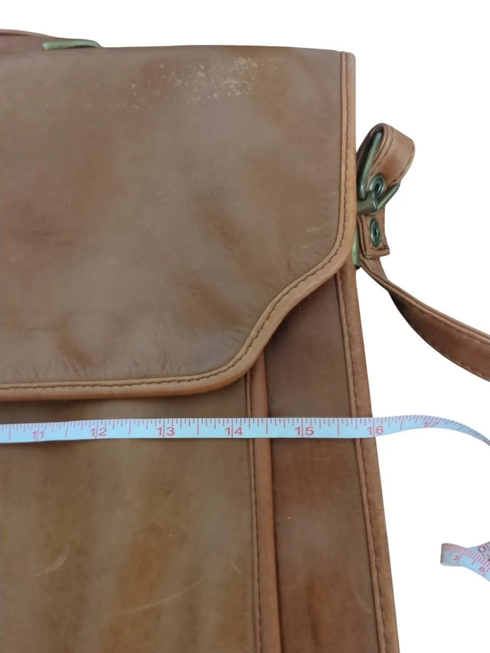 Tanner West Vintage Cognac Leather Briefcase Shoulder Strap Satchel Flap Over